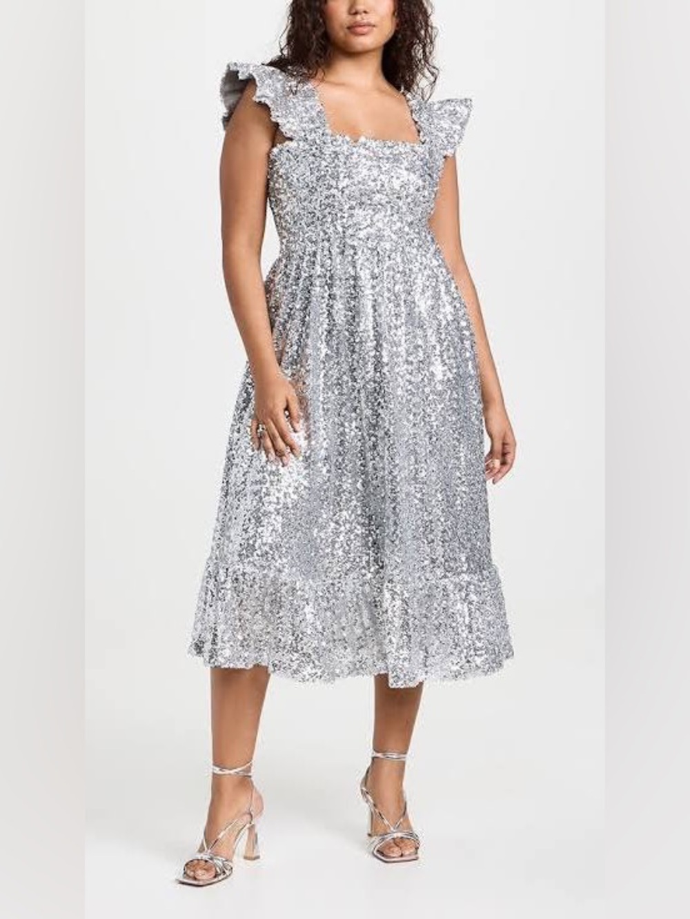 Girls' Silver Sequin Ruffle-Sleeve Party Dress